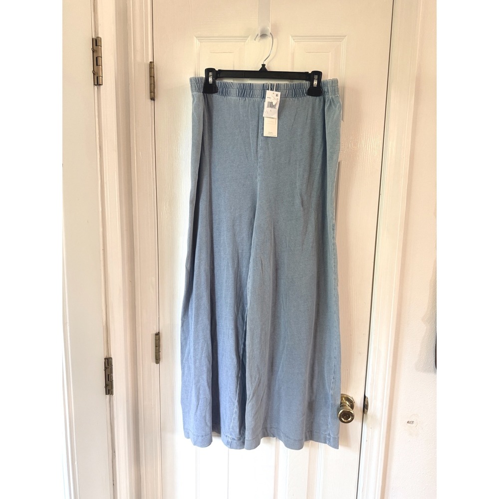 Z Supply Womens Blue Wide Leg Cotton Pants Elastic Waist ZP222220BM Size L NEW